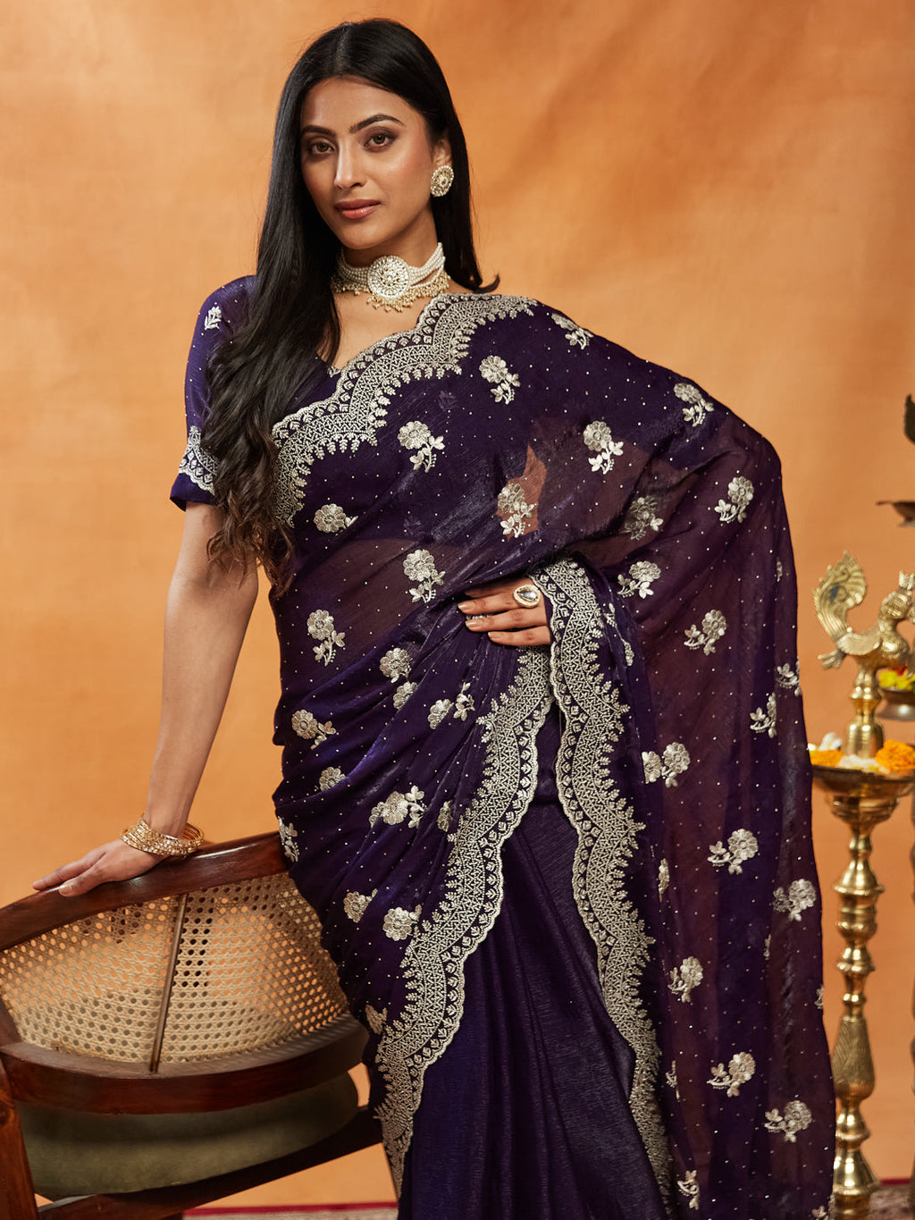 Embellished Embroidered Pure Chiffon Saree