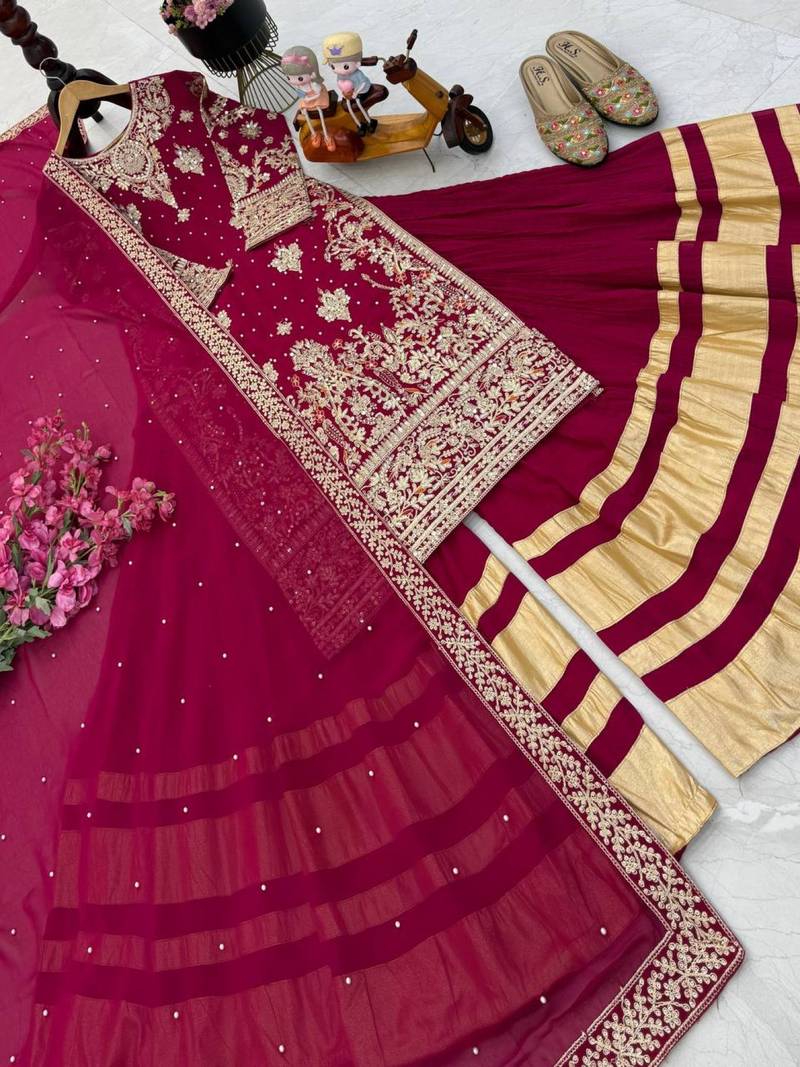 Beautifull Fox Georgette Codding Sequience Work Top Plazzo