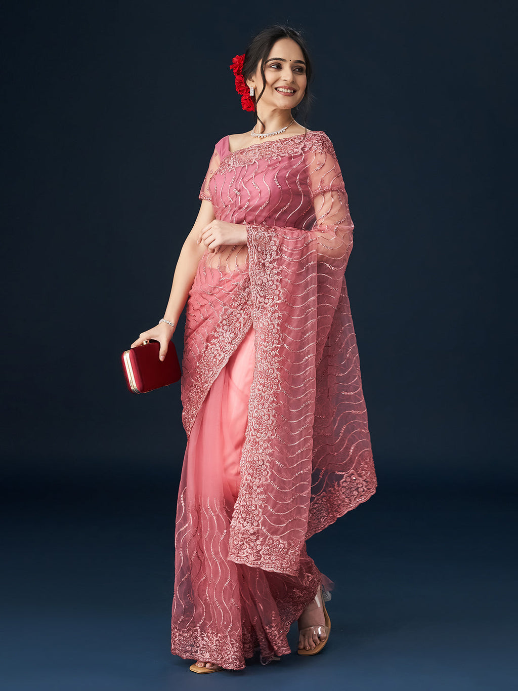 Gajri Geometric Embroidered Sarees