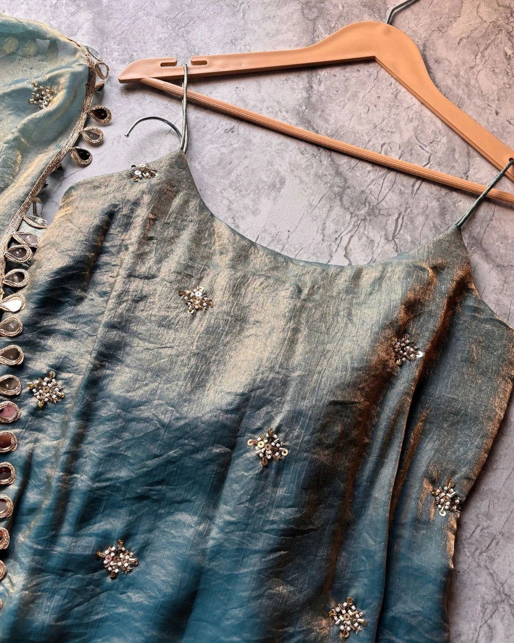 Sky Blue Mirror Work Sharara Set