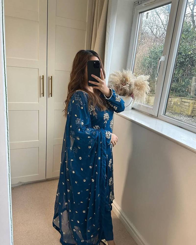 Beautiful Royal Blue Chinon Suit With Bottom And Dupatta