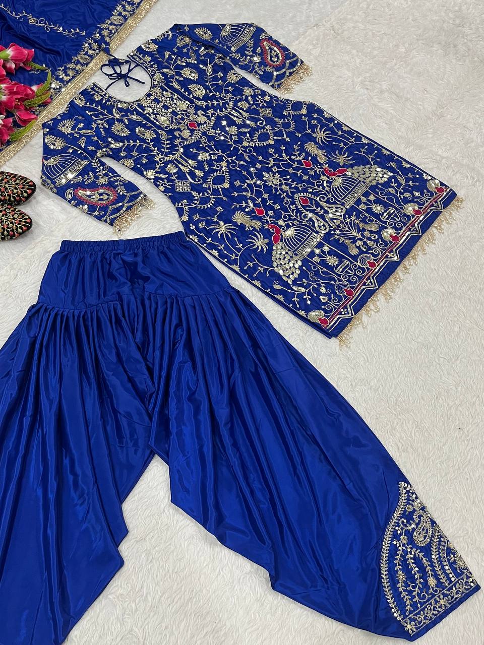 Designer Natural Crepe  Salwar Set – Round Neck – Sequin Embroidered