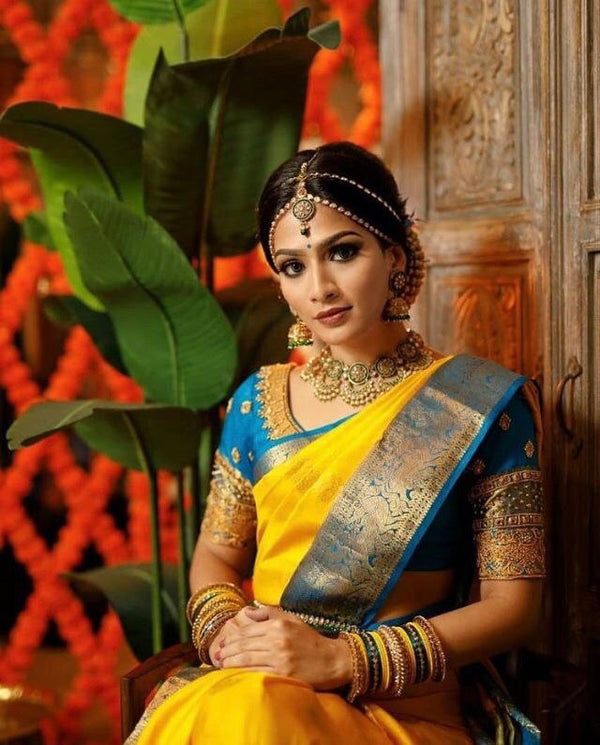 Yellow Zari Woven Banarasi Soft Silk Saree
