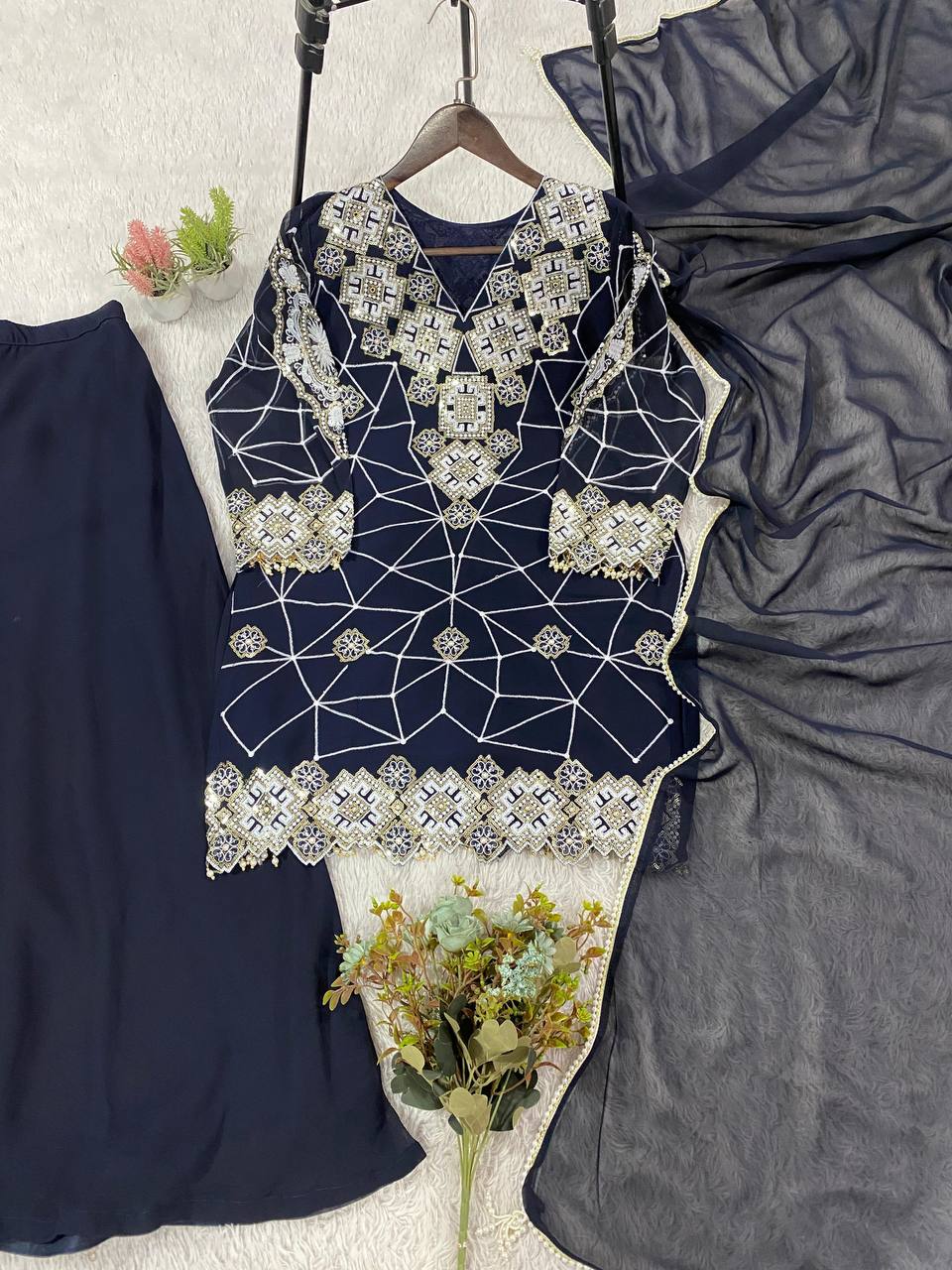 Georgette Sequence Embroidery Palazzo Suit