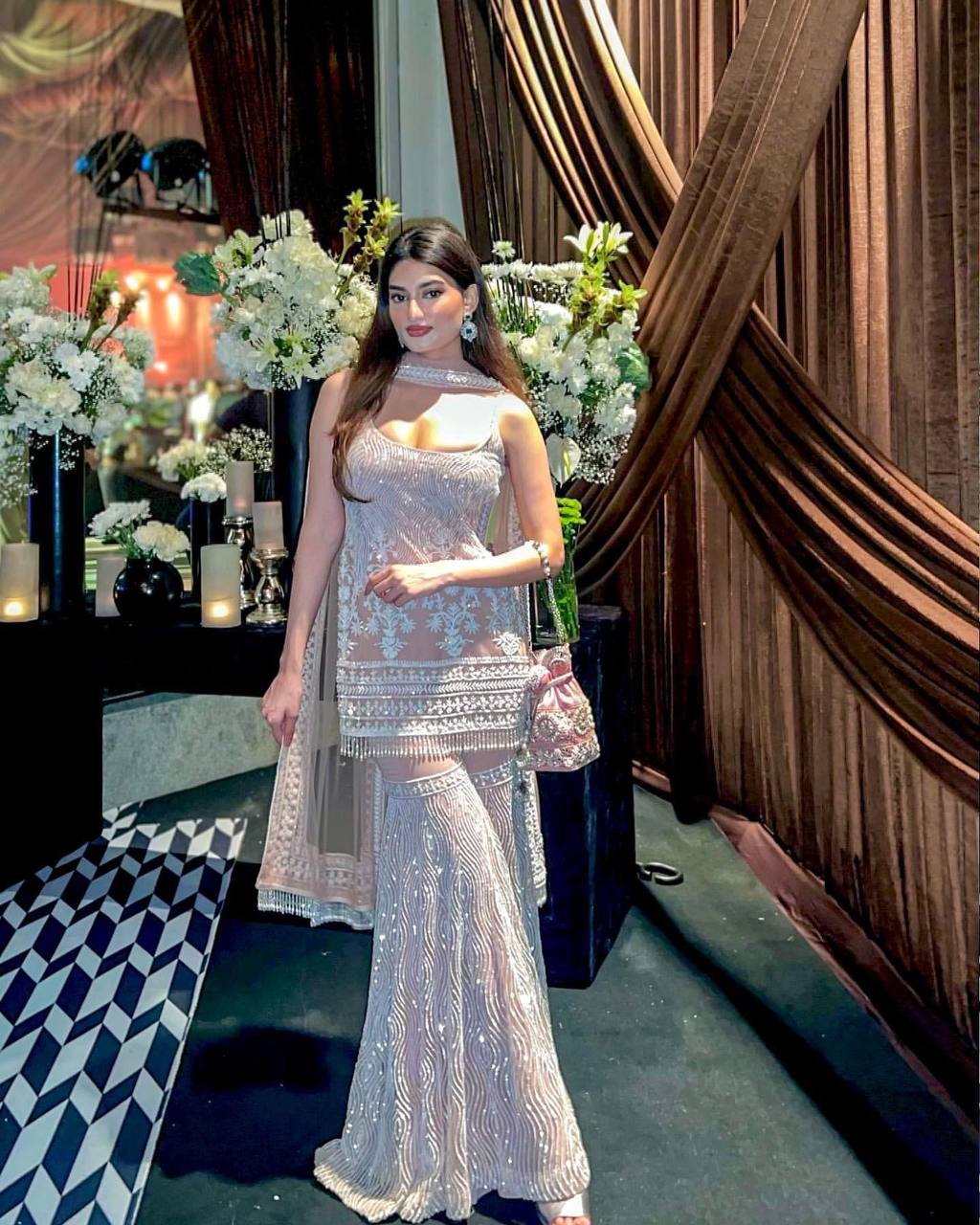 Designer Reception Party Wear Soft Net Sharara Suit