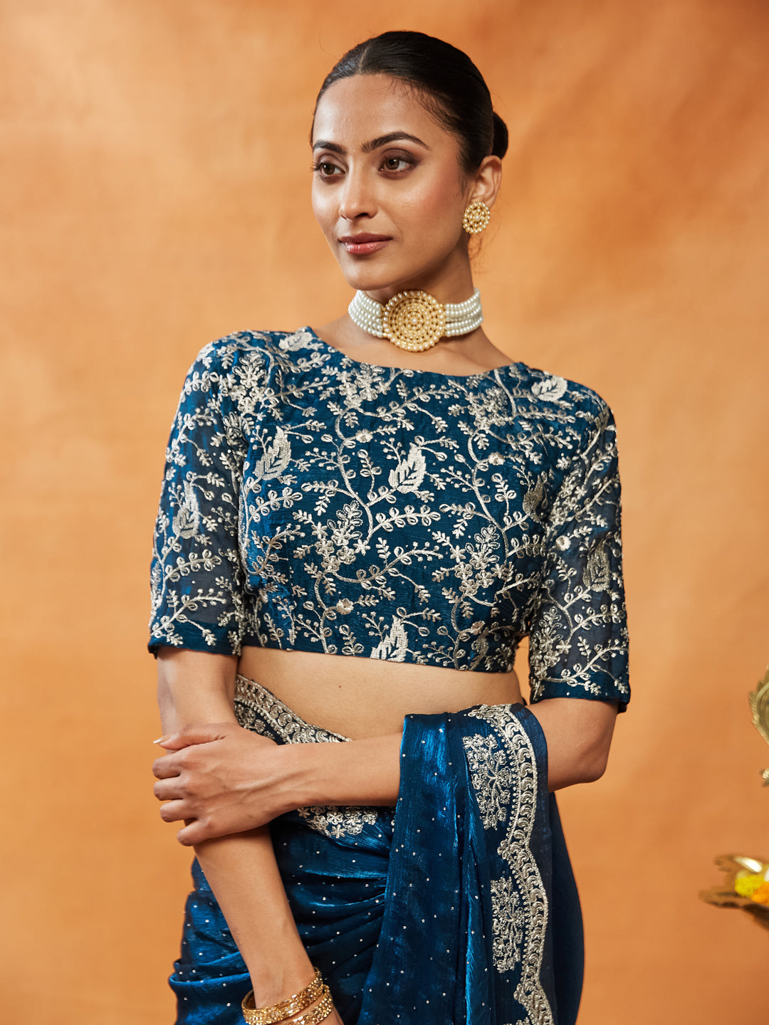 Silk Blend Embroidered Saree