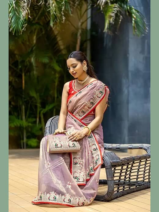 Lavender and red saree