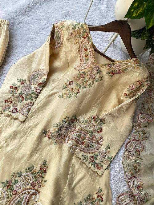 Beautiful Elegant Rich Look Fendy Sequence Embroidery Work Top Pant