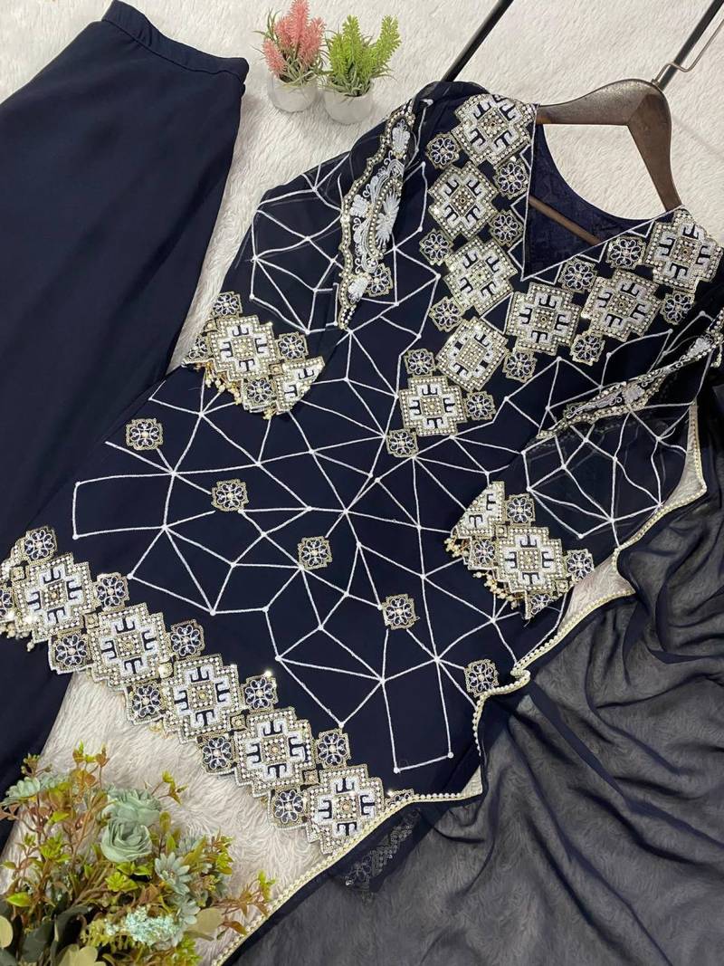 Georgette Sequence Embroidery Palazzo Suit