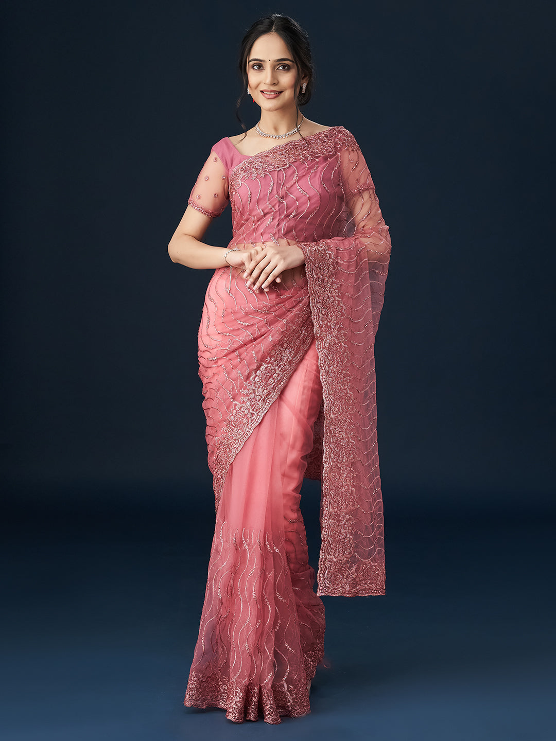 Gajri Geometric Embroidered Sarees