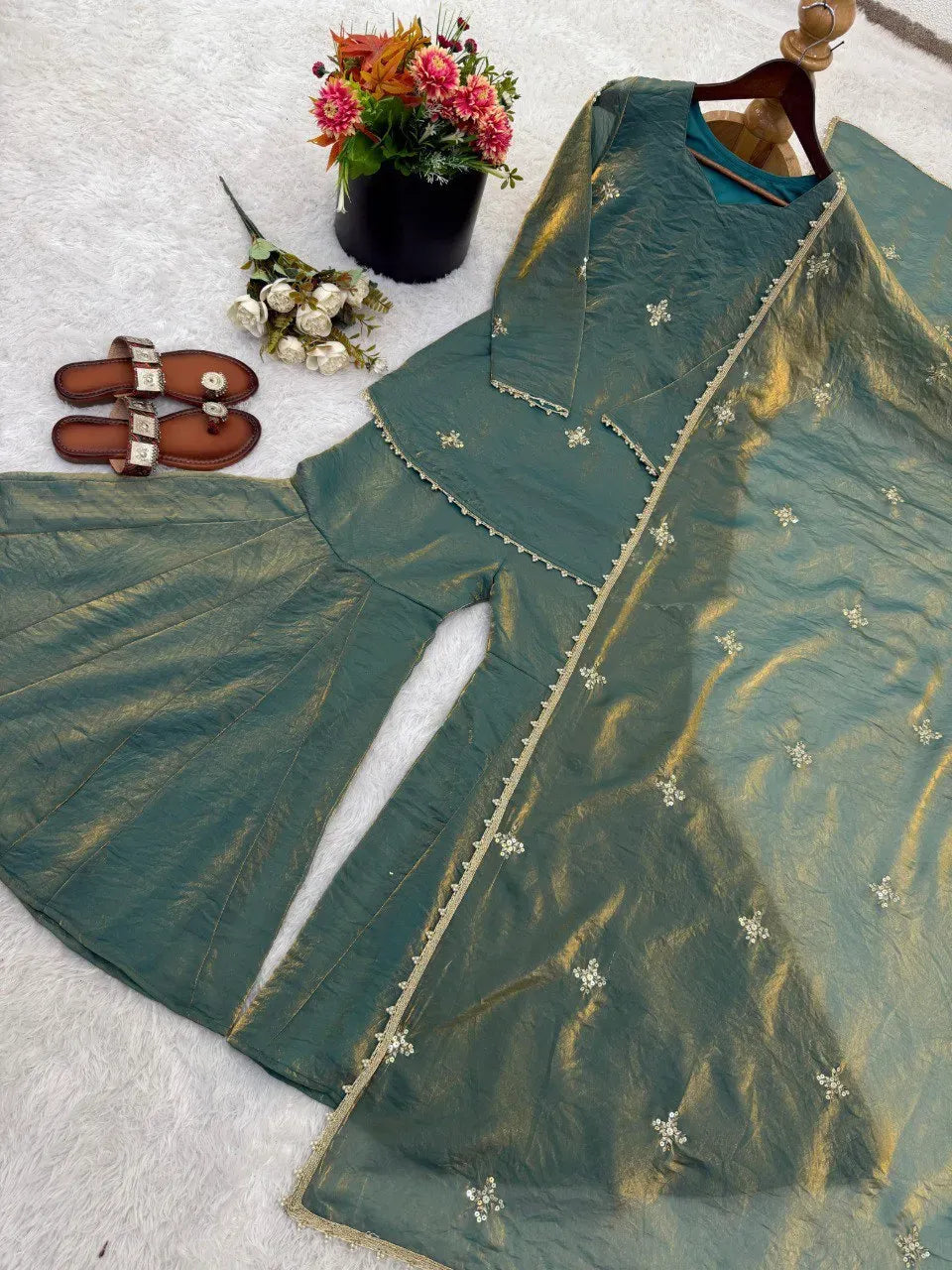Elegant Fendy Silk Sharara Set