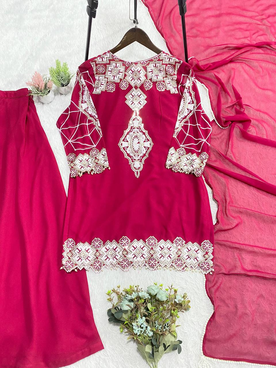 Georgette Sequence Embroidery Palazzo Suit