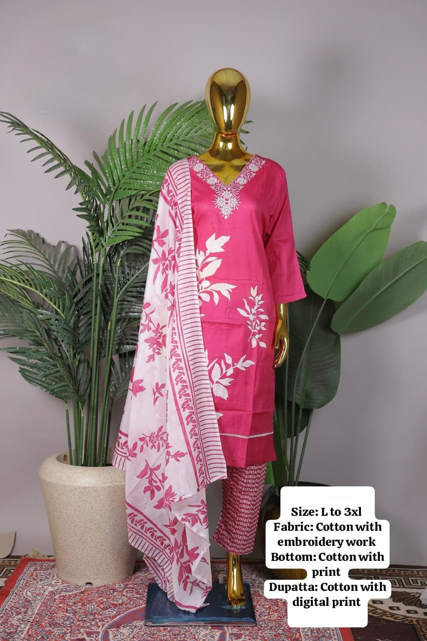 Ready to wear pink cotton suit with dupatta 💖