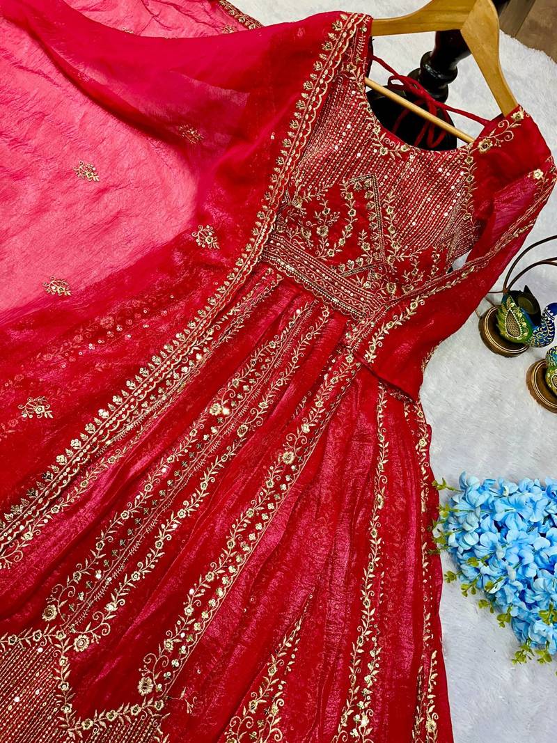 Designer Heavy Crunchi Silk with Embroidery Work