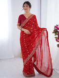 Georgette Party Wear Saree
in Red and Maroon with Printed work