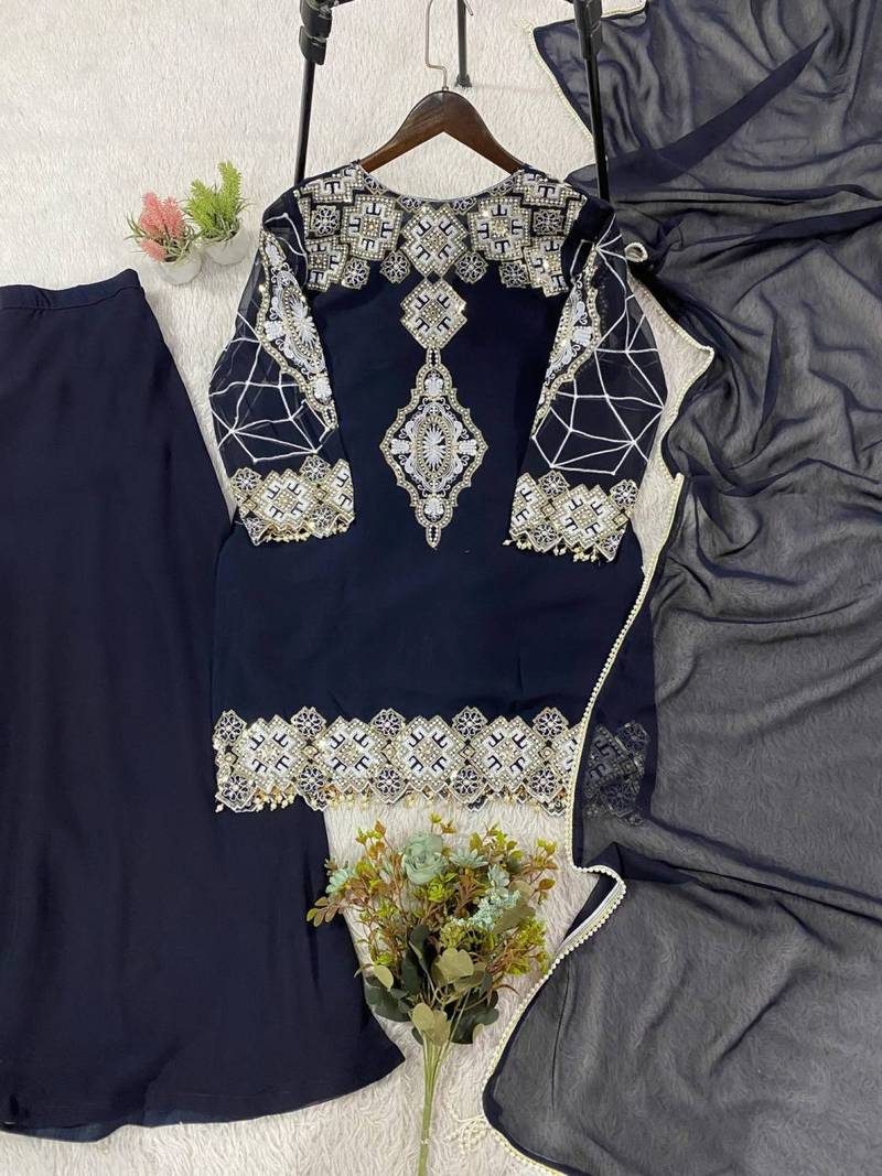 Georgette Sequence Embroidery Palazzo Suit