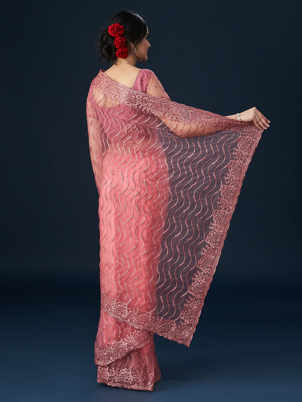 Gajri Geometric Embroidered Sarees
