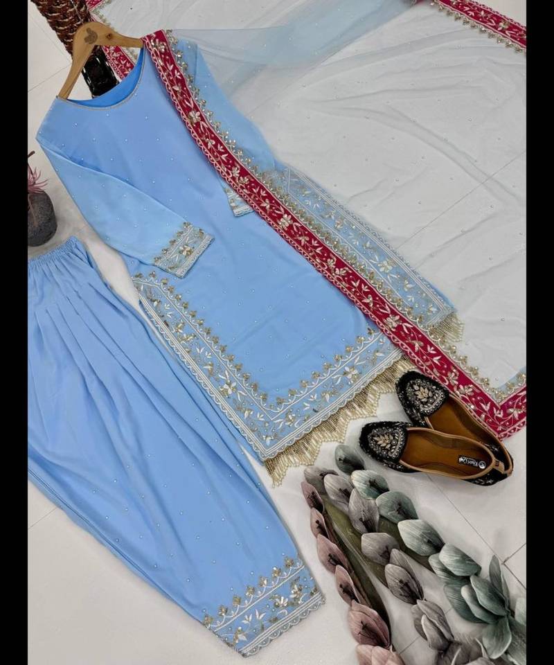 Designer Heavy Diamond Georgette Embroidery Work Punjabi Salwar Suit Set