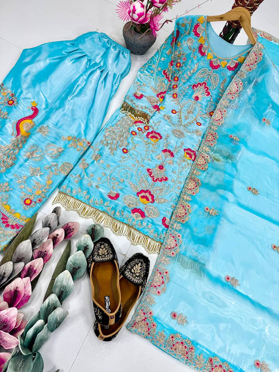 Sky Blue 3-Piece salwar suit| Heavy Jimmy Choo Fabric Party Wear