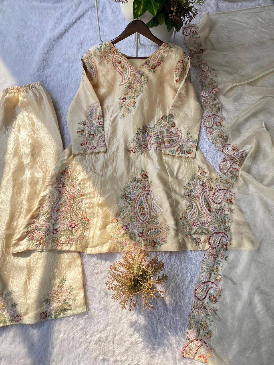Beautiful Elegant Rich Look Fendy Sequence Embroidery Work Top Pant