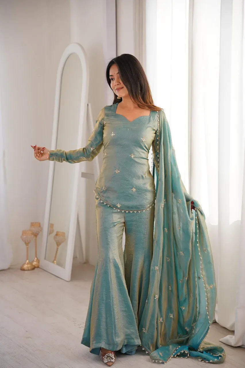 Elegant Fendy Silk Sharara Set