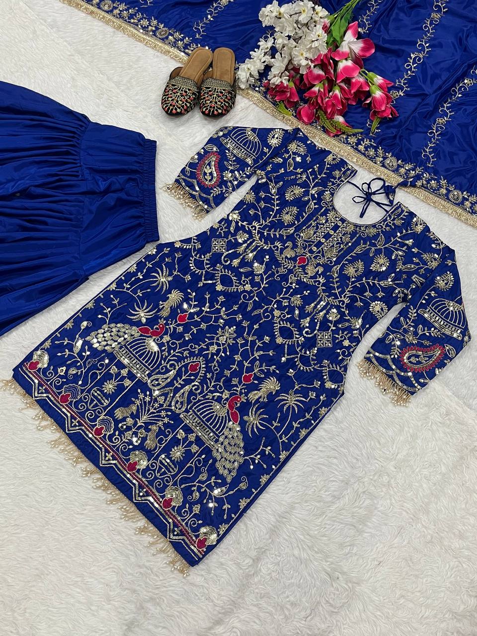 Designer Natural Crepe  Salwar Set – Round Neck – Sequin Embroidered