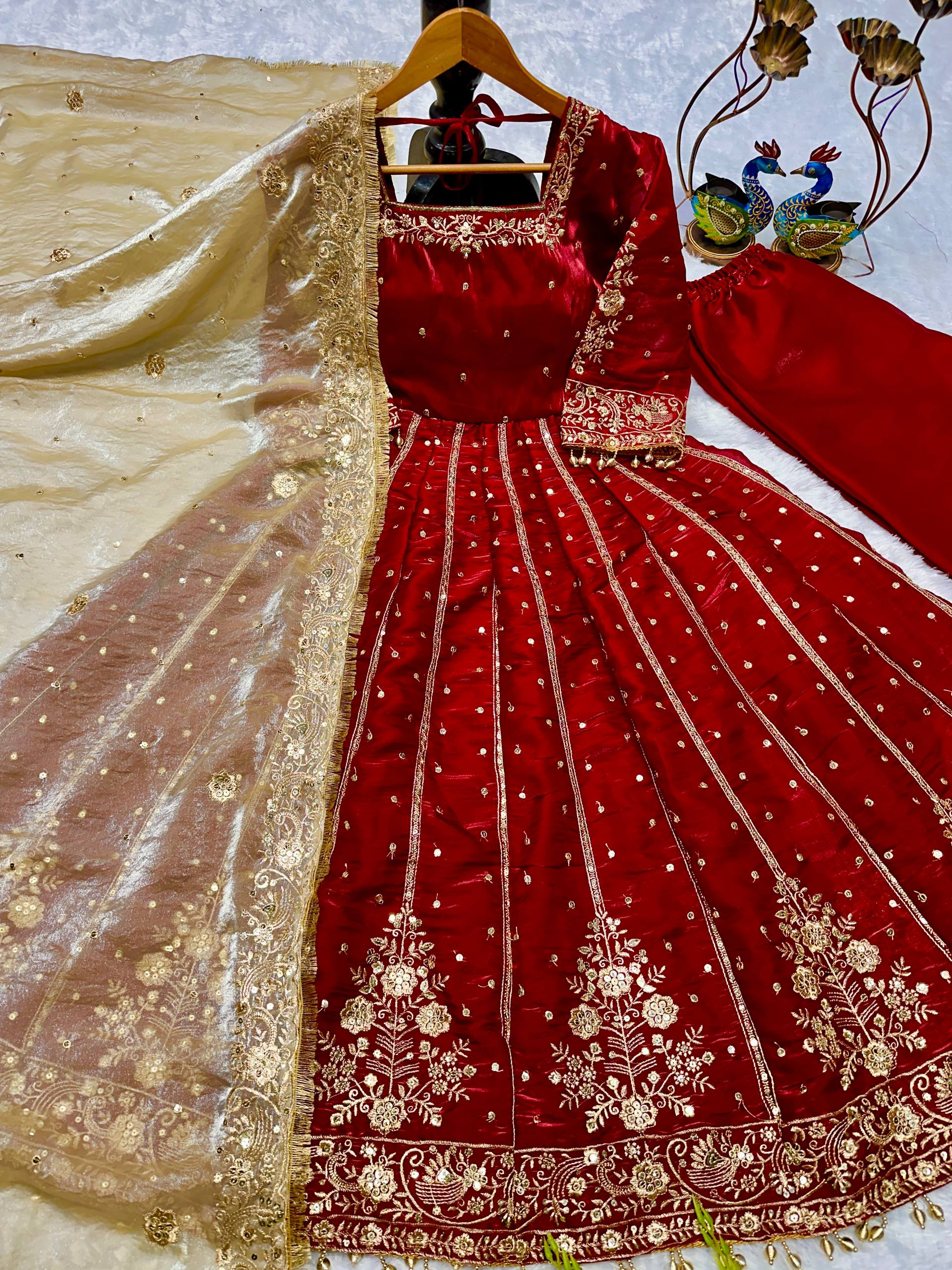 HeavyFrendy Silk Embroidered Anarkali Pant Set with Dupatta