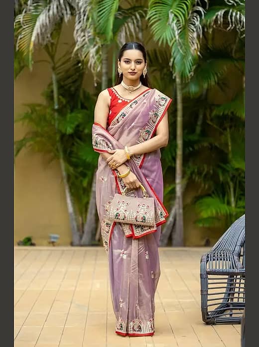Lavender and red saree