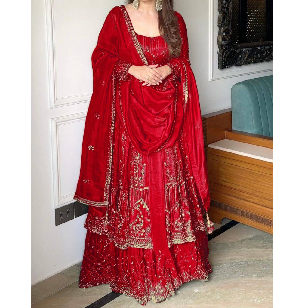 Designer Heavy Crunchi Silk with Embroidery Work