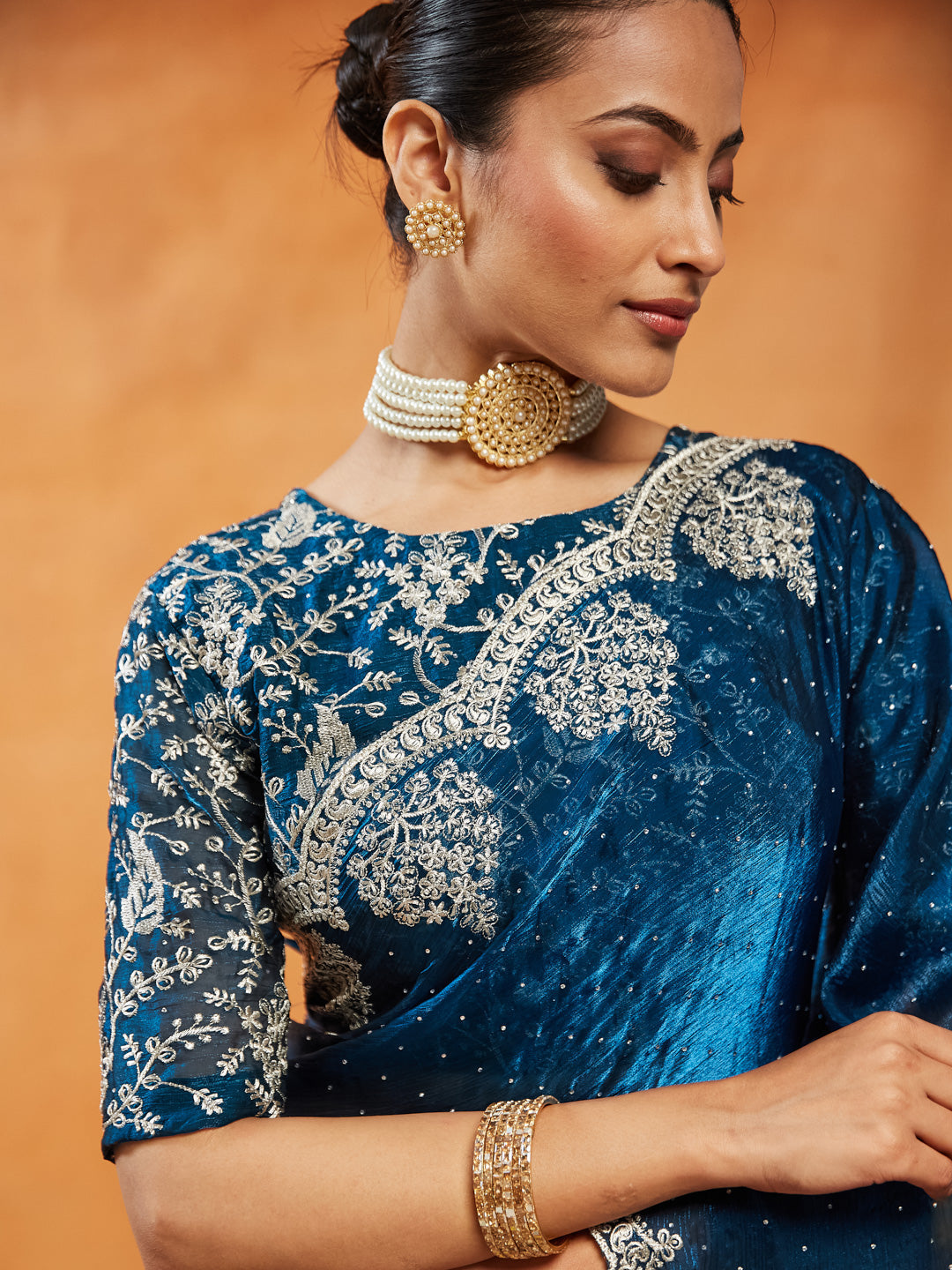 Silk Blend Embroidered Saree