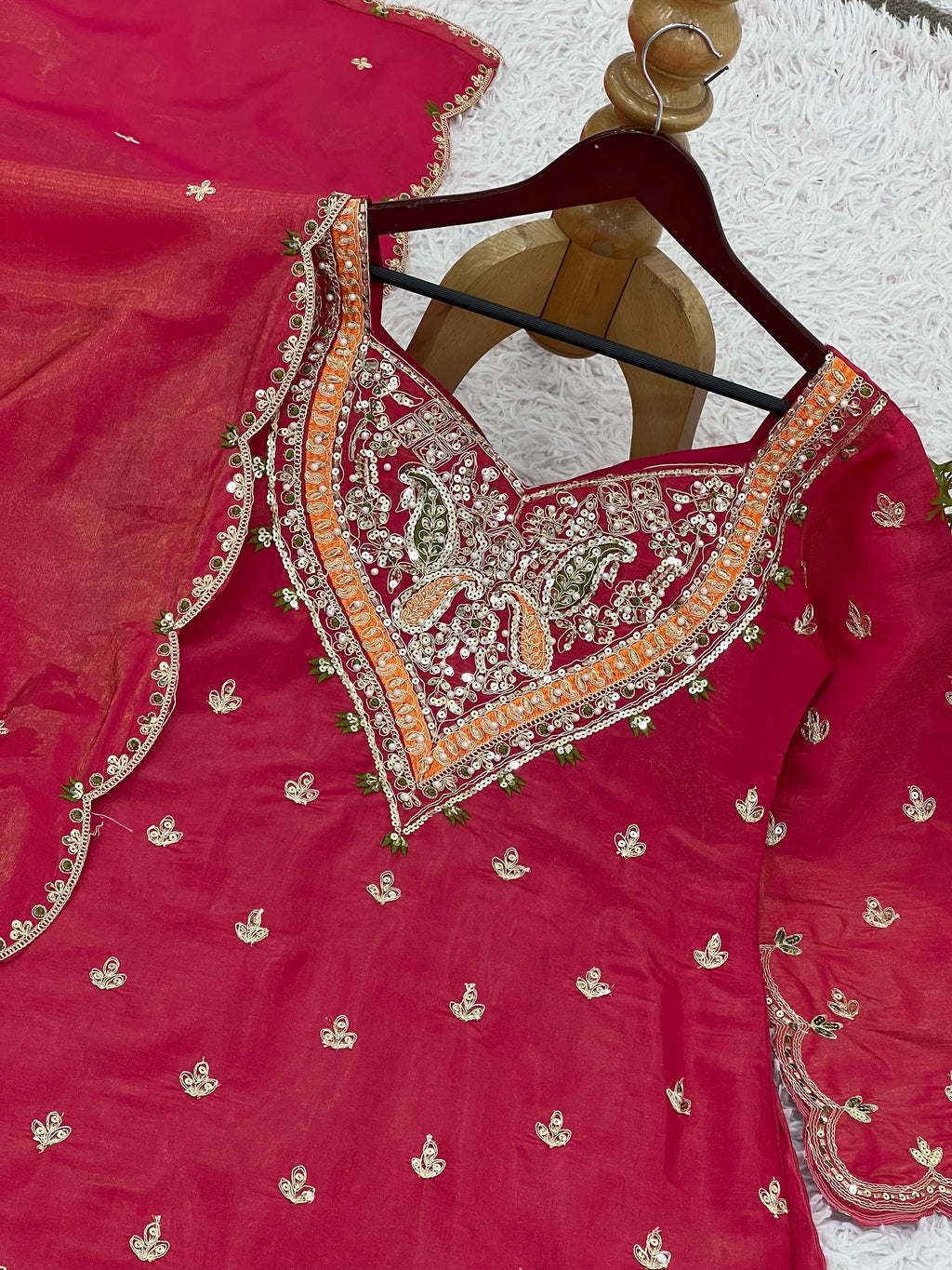 Attractive Pink Silk Palazzo Suit With Dupatta
