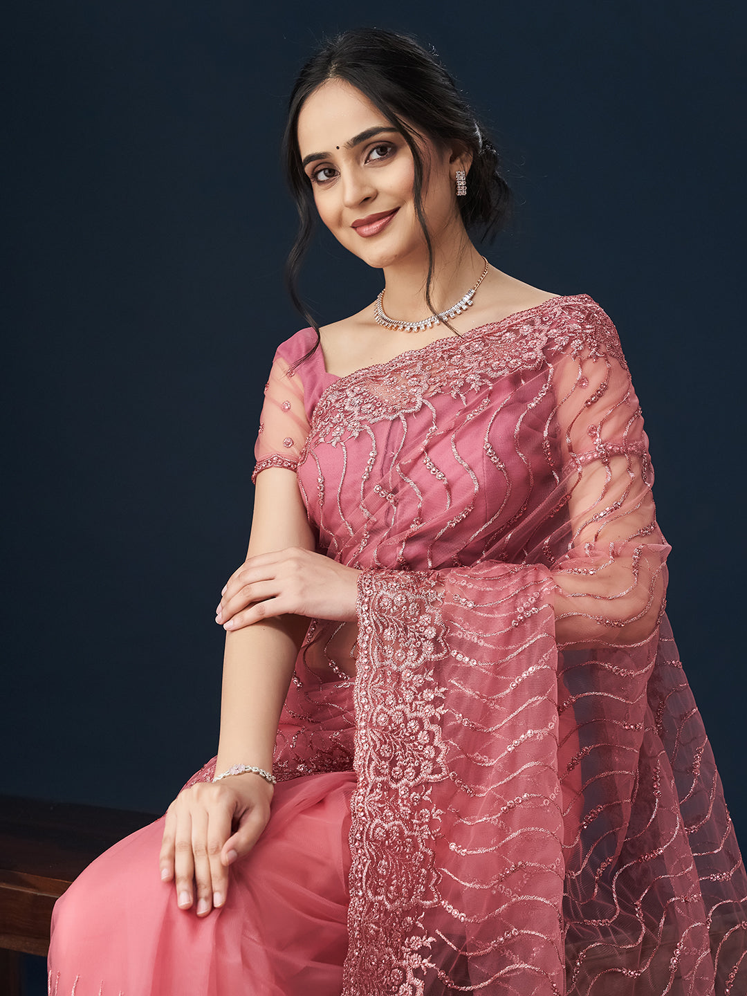 Gajri Geometric Embroidered Sarees