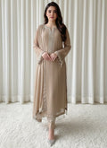 Brown Georgette Beads Stones Hand Embroidered Straight Pant Suit