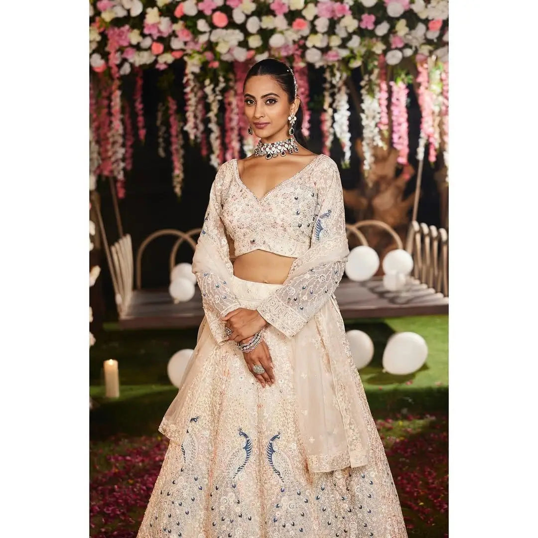 Premium Soft Butterfly Net Lehenga Embellished With Beautiful Multy Thread Embroidery Work