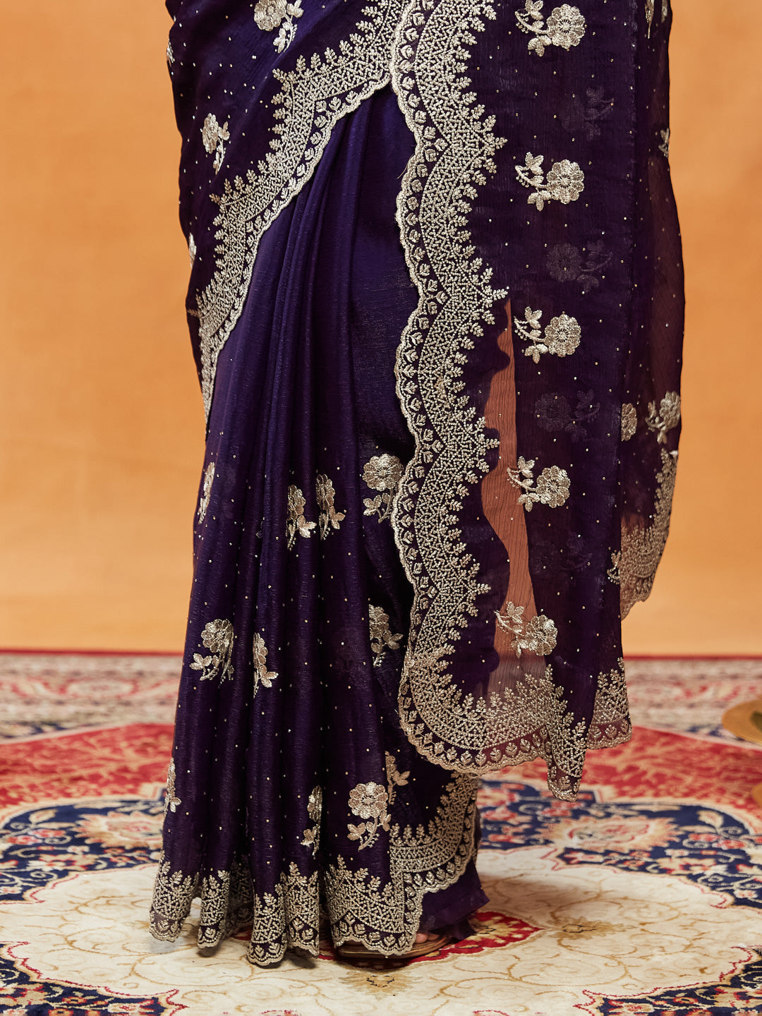 Embellished Embroidered Pure Chiffon Saree