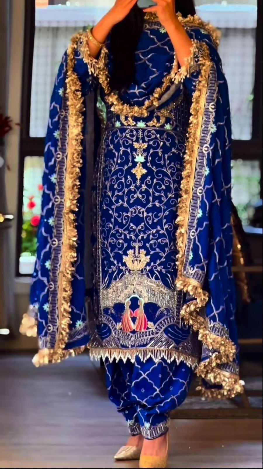 Embroidered Royal Blue salwar Suit: Peacock Motif Ethnic Outfit