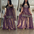 Embroidered Sequence Ready To Wear Top Palazzo Dupatta Set