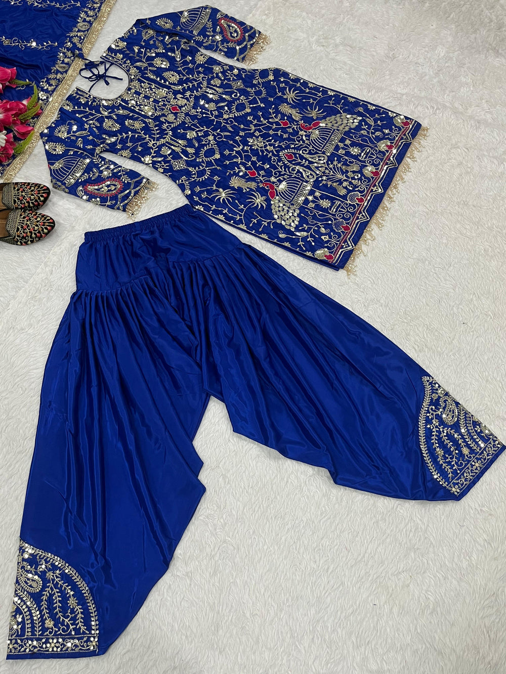 Designer Natural Crepe  Salwar Set – Round Neck – Sequin Embroidered