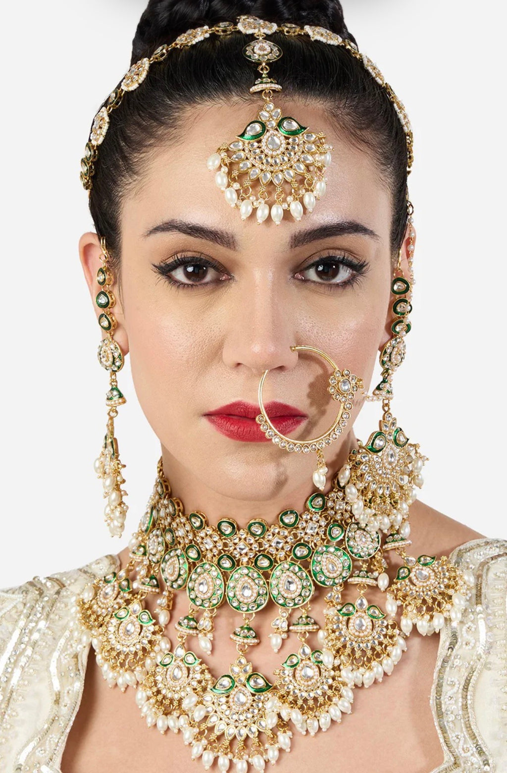 Gold-plated kundan bridal jewelry set