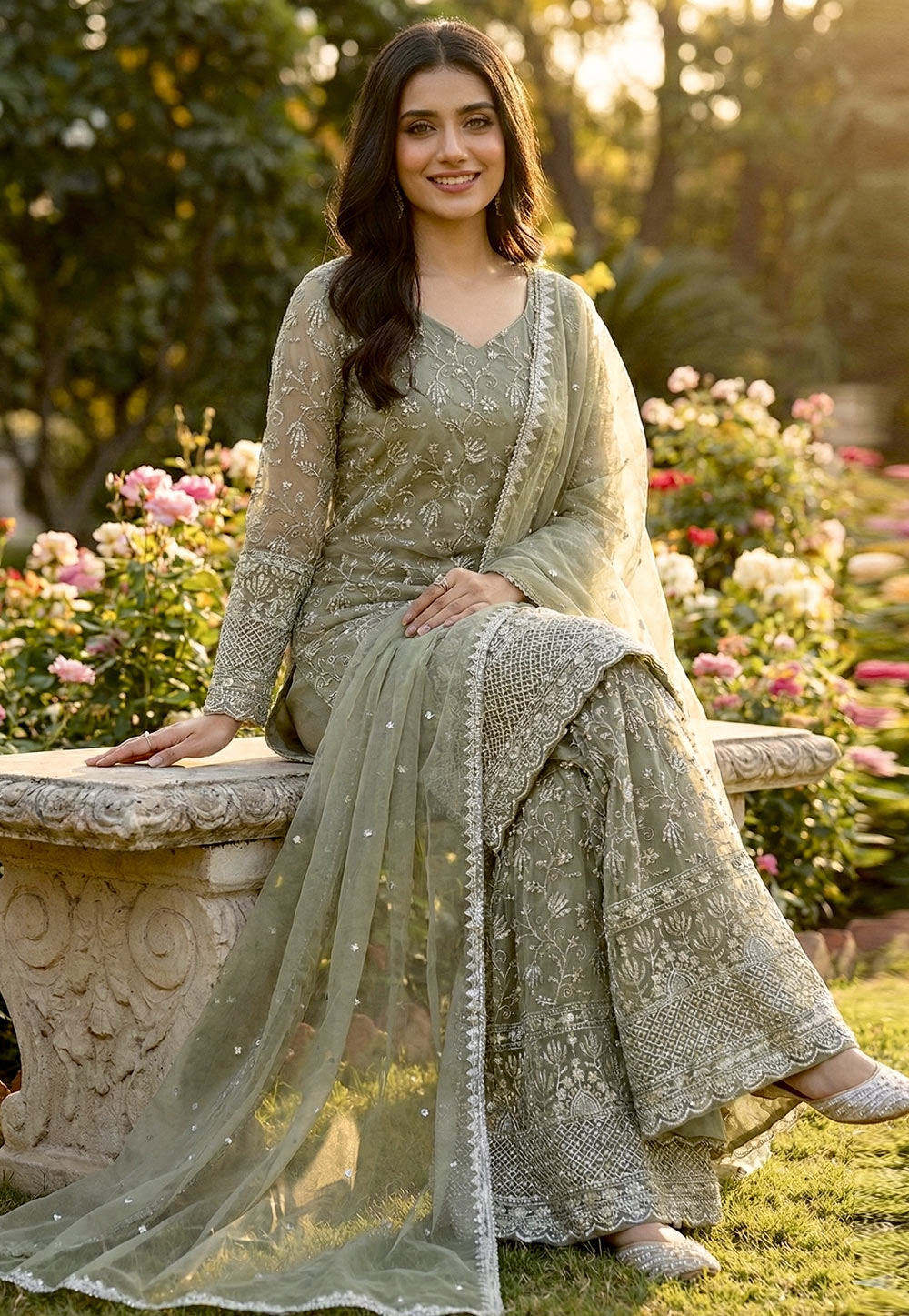 Heavy Embroidery Sequence Work Top Sharara & Dupatta Set