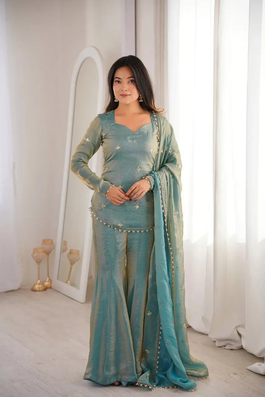 Elegant Fendy Silk Sharara Set