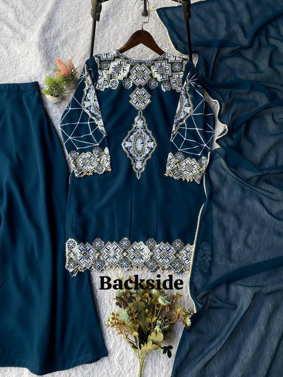 Georgette Sequence Embroidery Palazzo Suit