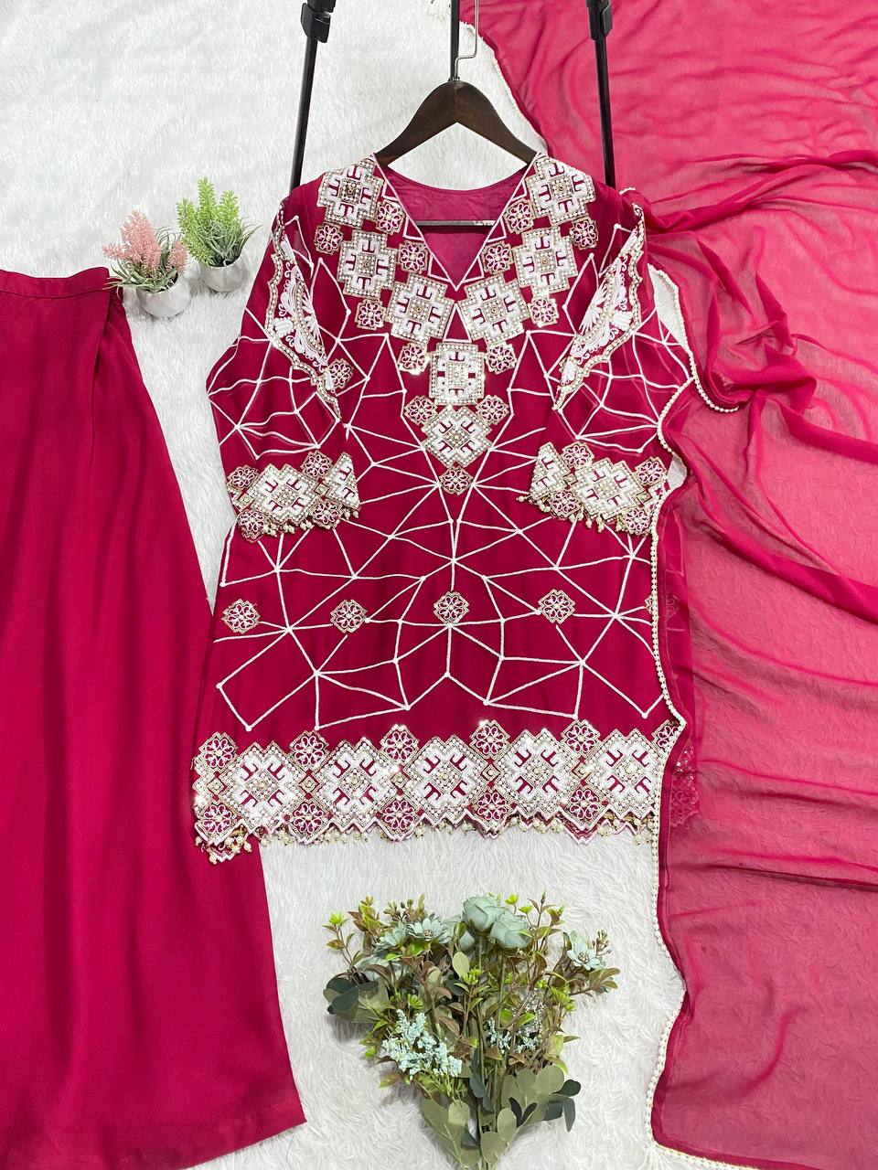Georgette Sequence Embroidery Palazzo Suit