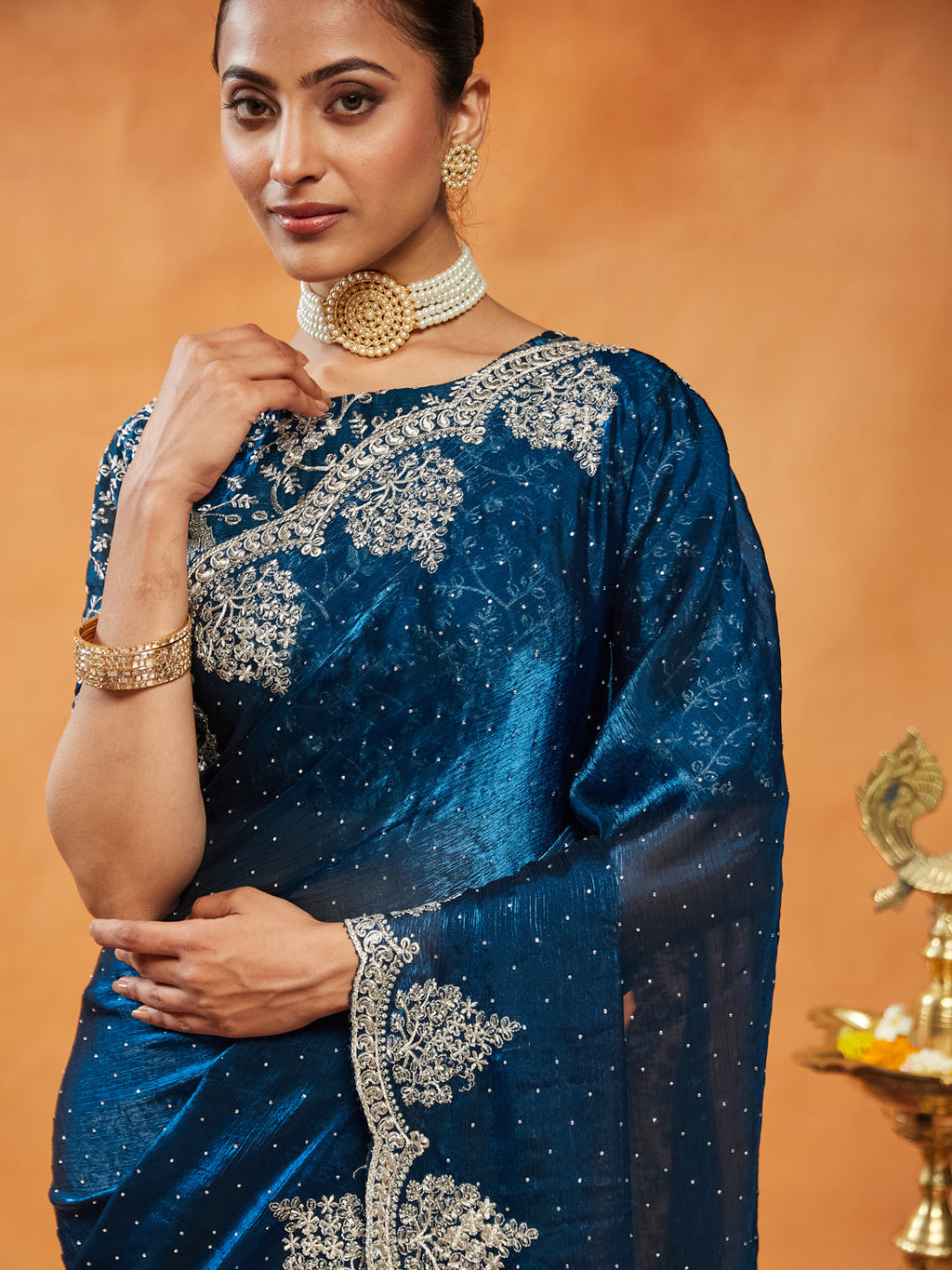 Silk Blend Embroidered Saree