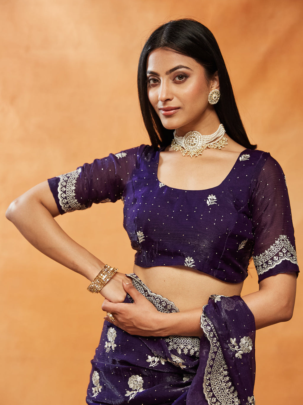Embellished Embroidered Pure Chiffon Saree