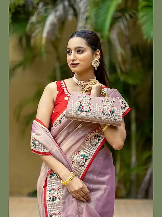 Lavender and red saree