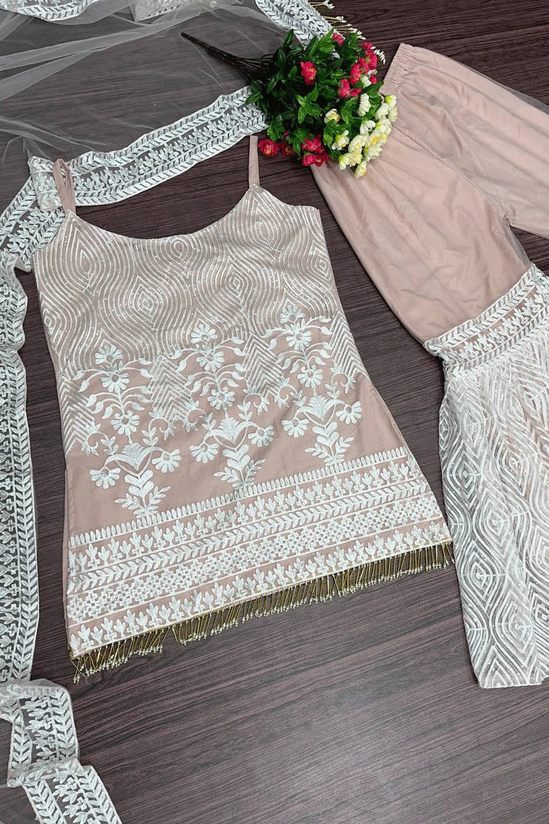 Designer Reception Party Wear Soft Net Sharara Suit
