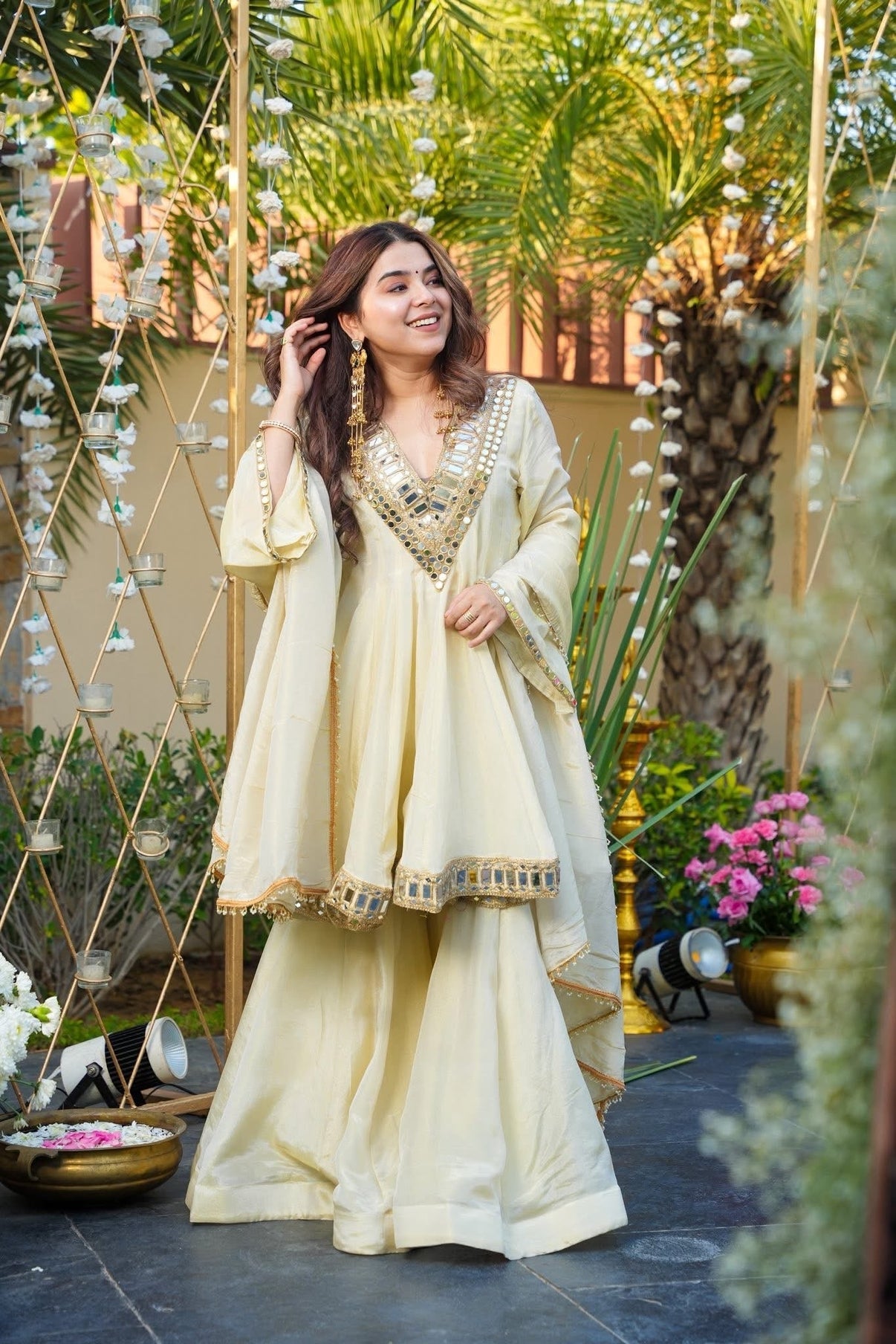 Elegance Mirror Work Anarkali With Sharara & Dupatta