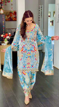 Sky Blue 3-Piece salwar suit| Heavy Jimmy Choo Fabric Party Wear