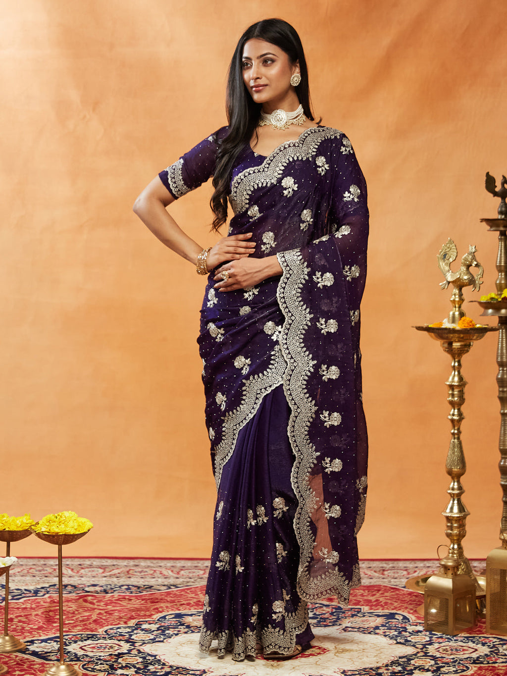Embellished Embroidered Pure Chiffon Saree